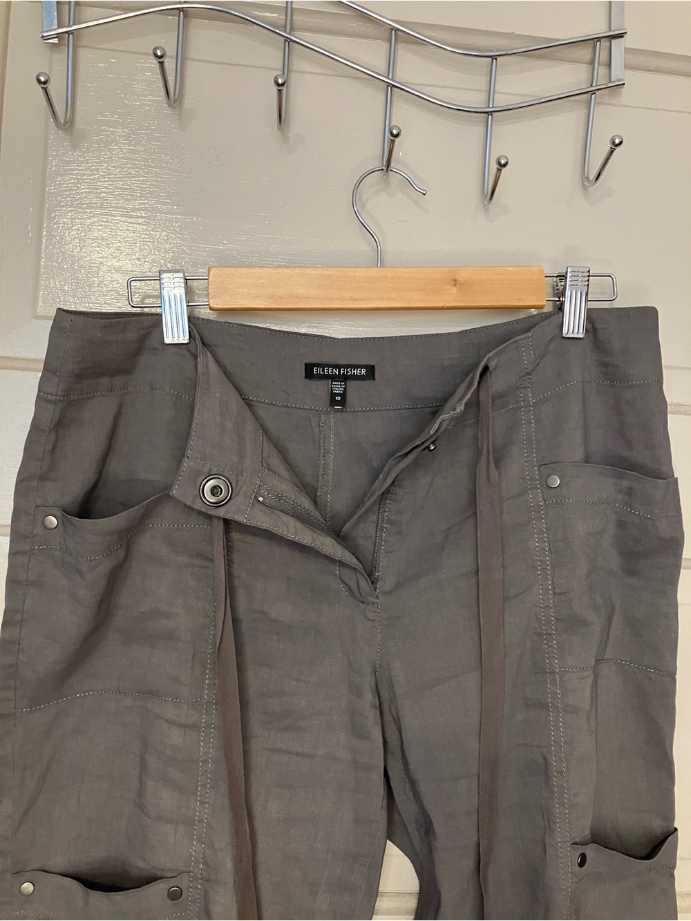 Eileen Fisher Linen Gray Lightweight Ankle Cargo Pants size 10 - Picture 4 of 6
